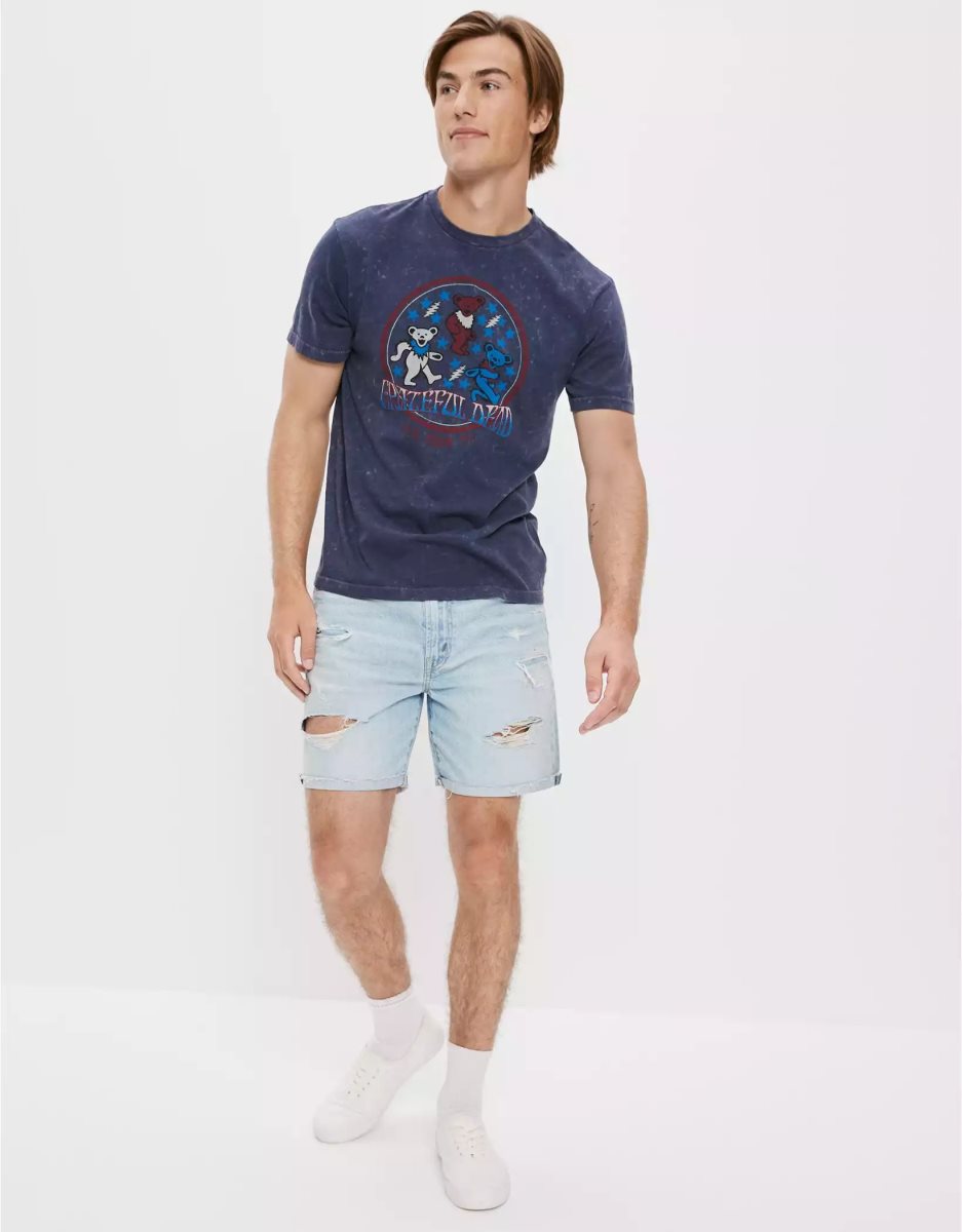 T Shirt Graphique American Eagle AE Super Soft Grateful Dead Bleu Foncé Homme | XGH-08794390